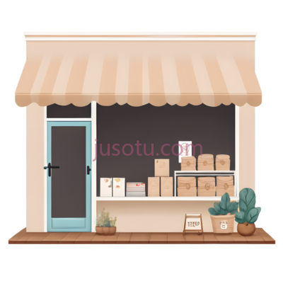 商店,插画,浅棕色,蓝色,绿色, PNG