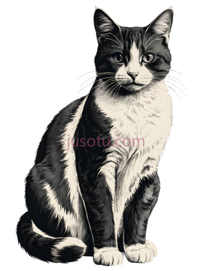 猫,插画,黑白, PNG