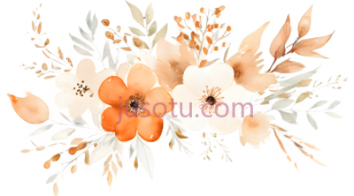 花朵,叶子,水彩画,橙色,白色,黄色, PNG