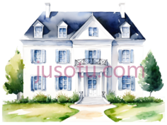 房子,水彩画,白色PNG