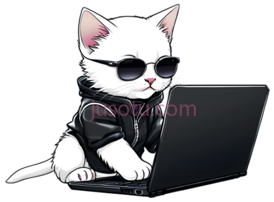 可爱小猫,笔记本电脑,墨镜,漫画, PNG