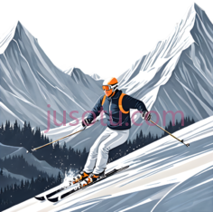 滑雪者,插画,橙色,蓝色,白色PNG