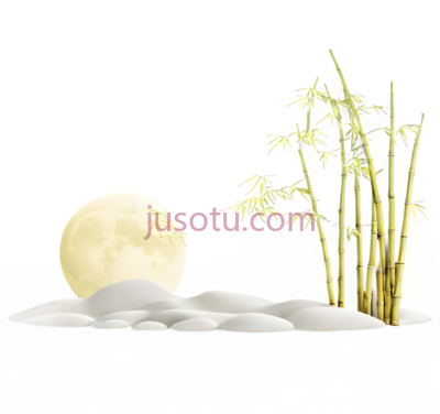 竹子,石头,月亮,禅意,白色,绿色,黄色, PNG