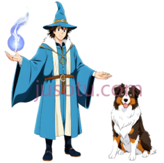 魔法师,狗,卡通,蓝色, 白色, 黑色PNG