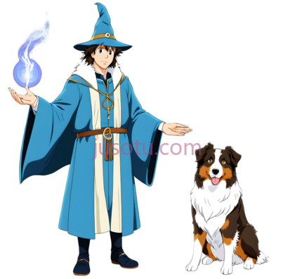 魔法师,狗,卡通,蓝色, 白色, 黑色, PNG