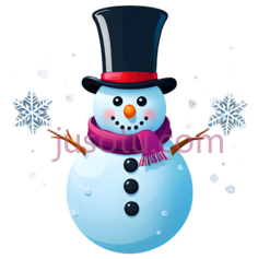 雪人,礼帽,围巾,雪花,卡通PNG