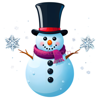 雪人,礼帽,围巾,雪花,卡通, PNG