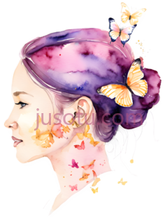女性侧脸,水彩画,紫色,黄色,粉色PNG
