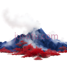 火山,插画,蓝色,红色PNG
