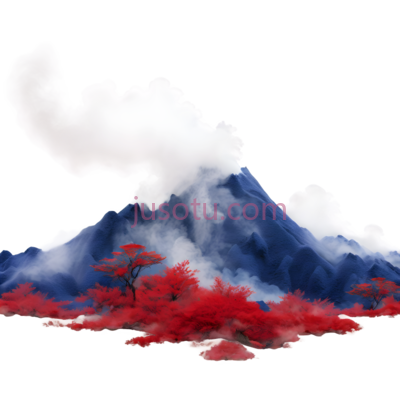 火山,插画,蓝色,红色, PNG