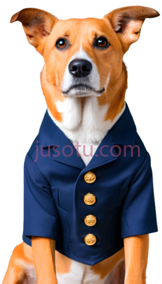 狗,穿着蓝色制服,棕色,白色PNG