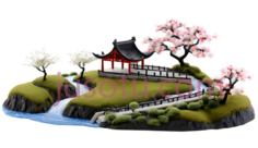 小岛,东方建筑,红色屋顶,白色栏杆PNG
