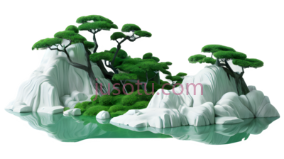 山水画,中国传统水墨画,绿色,白色, PNG
