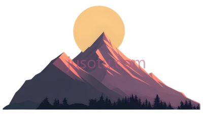 山,插画,紫色,黄色, PNG