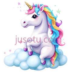 独角兽,卡通,白色身体, 多彩鬃毛PNG