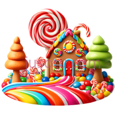 糖果屋,卡通,红色,黄色,绿色,粉色,橙色PNG