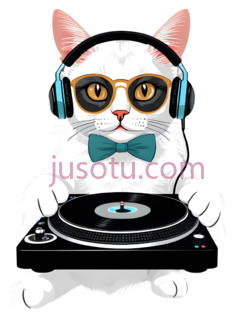 猫,戴着耳机,墨镜,白色PNG