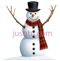 雪人,卡通,白色身体, 黑色帽子, 红色围巾PNG