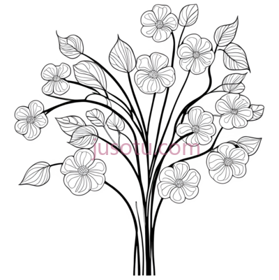 花朵,叶子,线条画,白色, PNG