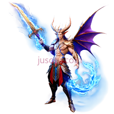 恶魔战士,幻想,蓝色, 紫色, 金色, PNG
