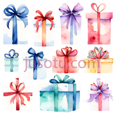 礼物盒,水彩画,白色PNG