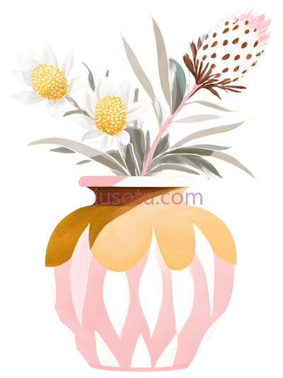 花瓶,插画,粉色,黄色, PNG