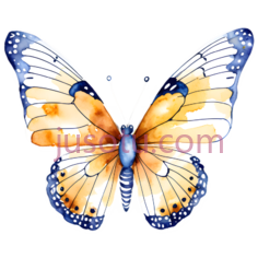 蝴蝶,水彩画,黄色, 蓝色PNG