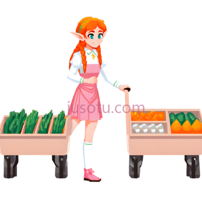 女孩,卡通,橙色头发,粉色裙子, PNG
