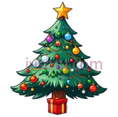 圣诞树,卡通,绿色,红色,黄色,紫色,蓝色PNG