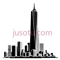 城市天际线,线条画,白色PNG