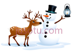 雪人,鹿,卡通,白色,黑色,红色,橙色,棕色PNG