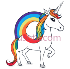 独角兽,卡通,白色身体, 多彩鬃毛,尾巴PNG