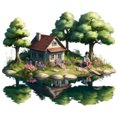 小屋,卡通,红色屋顶,蓝色墙壁PNG