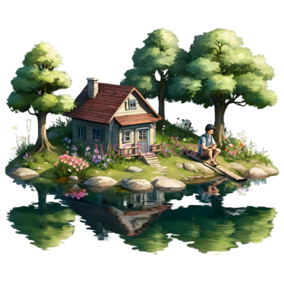 小屋,卡通,红色屋顶,蓝色墙壁, PNG