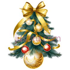 圣诞树,插画,绿色, 金色, 红色PNG