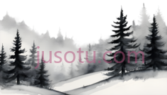 雪景,水墨画,黑白PNG