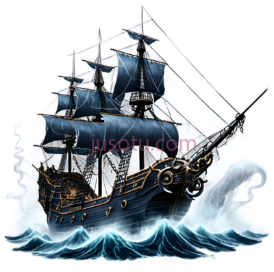海盗船,插画,蓝色,白色, PNG