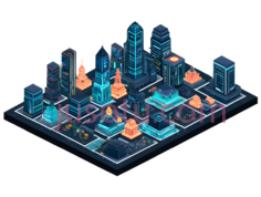 城市建筑群,蓝色,橙色PNG