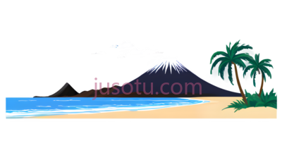 海滩,海洋,火山,棕榈树, PNG