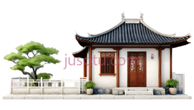 房屋,中式建筑,白色,红色,灰色, PNG