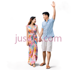 牵手,开心,夏装,, PNG