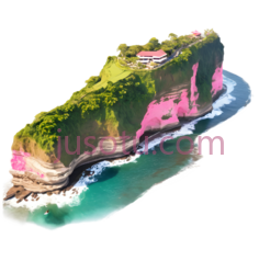 岛屿,卡通,绿色,粉色,蓝色PNG