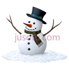 雪人,卡通,白色身体, 黑色帽子, 绿色围巾PNG