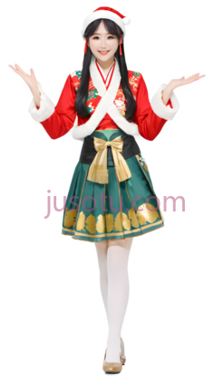 女孩,节日装束,红色, 绿色, 白色PNG