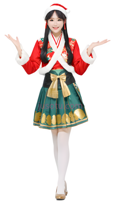 女孩,节日装束,红色, 绿色, 白色, PNG