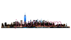 城市天际线,夜景,蓝色,白色PNG