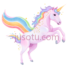 独角兽,卡通,粉色身体,彩虹鬃毛,尾巴PNG