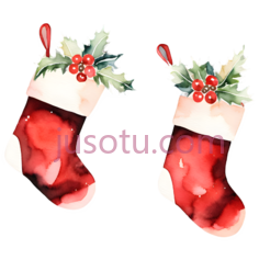 圣诞袜,水彩画,红色PNG