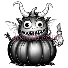 南瓜恶魔,卡通,黑白PNG