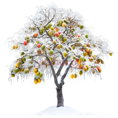苹果树,雪覆盖,白色,红色, PNG